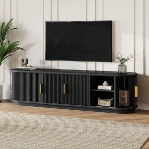 Whisen Wooden TV Stand with Sliding Tambour Door & Golden Handle, Oval Fluted Design, Charging Station for TV up to 80" - 1 of 4