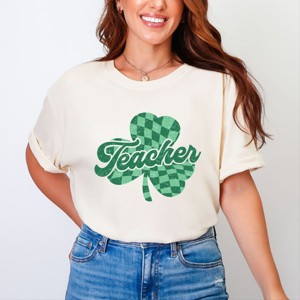 Simply Sage Market Teacher Checkered Shamrock Garment Dyed Tee - 1 of 4