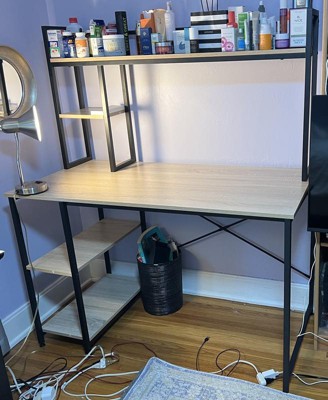 Bestier Computer Home Office Desk with Metal Frame, Hutch, Bookshelf, Under  Desk Storage, and Working Table for Small Bedroom Space, Rustic Brown