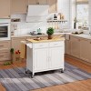 SKONYON White Rolling Kitchen Cart with Towel Rack and Wood Table Top - 2 of 3