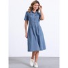 INSPIRE CHIC Women's Collared Short Sleeve A-Line Button Up Midi Denim Dress - 4 of 4