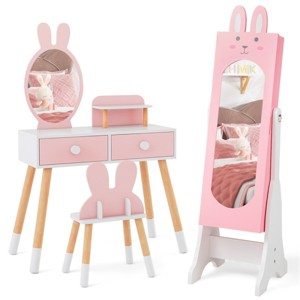 Interactive Kids Dressing Table With Chair And Jewelry Cabinet For Playroom Organization - 1 of 4