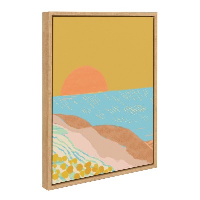 Golden Hour Coastal Sunset Canvas Print with Natural Frame