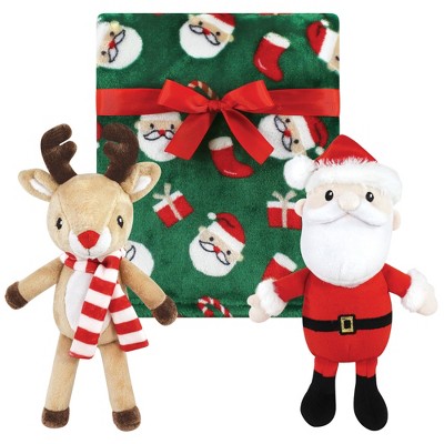 Hudson Baby Unisex Baby Plush Blanket with Toy, Rudolph And Santa, One Size