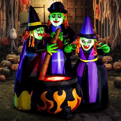 Joyfy 6 FT Halloween Inflatables Outdoor Decoration, Three Witch Around Cauldron Inflatable for Halloween Yard Garden Lawn Outdoor Indoor Decoration