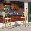 PURPLE LEAF French Bistro Bar Stools, Set of 2 - 30" Cream Yellow Wicker Stools with Footrest & Rattan Back - 2 of 4