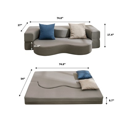 Mjkone Convertible Folding Sofa Bed with Memory Foam | Faux Leather Futon Couch for Living Room, Guest Room & Bedroom - Portable, Space-Saving