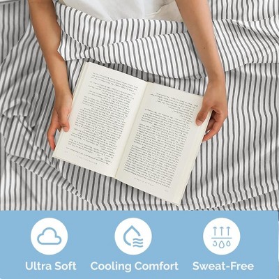 Queen Gray Striped Microfiber 4-Piece Bed Sheet Set