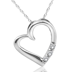 Pompeii3 Diamond Heart Pendant Necklace 3-Stone 10K White Gold - 1 of 4