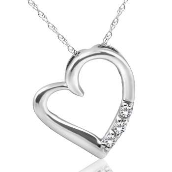 Pompeii3 Diamond Heart Pendant Necklace 3-Stone 10K White Gold