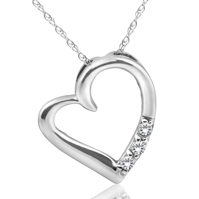 Pompeii3 Diamond Heart Pendant Necklace 3-Stone 10K White Gold, 1 of 5