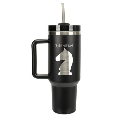 100 North Ok, One More Game Knight Horse Chess Piece Wrap-Around 40 Oz. Stainless Steel Water Bottle Coffee Mug, Spill & Leak Resistant, Travel