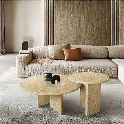 NicBex Natural Marble Small Coffee Table, Genuine Marble Round End Table, Stone Side Table for Living Room,17.7" Nightstand with Semi-Polished Surface