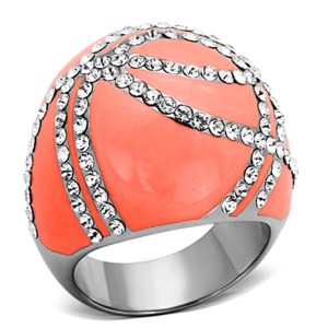 Slickblue Women's Stainless Steel Ring, Orange Band with Clear Crystal, Polished Finish, Sizes 5-10 - 1 of 4