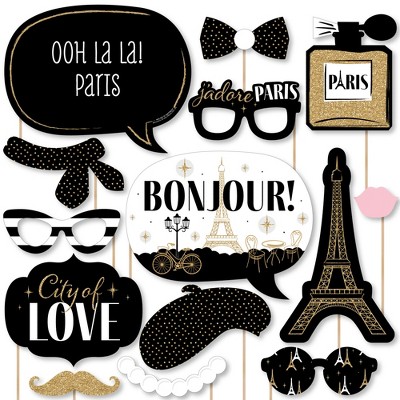 Big Dot of Happiness Funny Paris, Ooh La La - Paris Themed Photo Booth  Props Kit - 10 Piece 