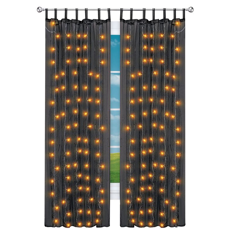 Collections Etc Orange LED Lighted Pre-Lit Sheer Black Curtain Panel, 1 of 3