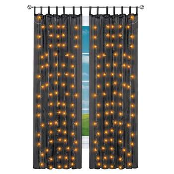Collections Etc Orange LED Lighted Pre-Lit Sheer Black Curtain Panel