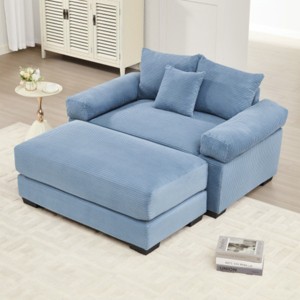 Modern Corduroy Accent Chair with Ottoman, Oversized Deep Seating Cloud Sofa for Living Room or Reading Nook – The Pop Home - 1 of 4