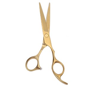 Unique Bargains Hair Straight Scissors for Long Short Thick Hard Soft Hair Clippers Stainless Steel for Men Women 6.69 inch Gold Tone 1 Pc - 1 of 4