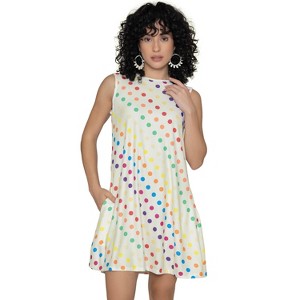 casual sleeveless dress for women LA LEELA Women’s Sleeveless Shift Dress with Pockets – Lightweight A-Line Casual Summer Dress, Teal Printed, Relaxed Fit M Polka Dots Multi