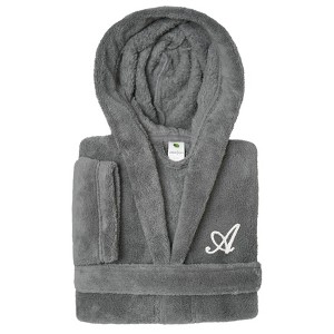 Personalized Linum Kids 100% Polyester SUPER PLUSH Double Brushed Hooded Bathrobe in White Script Font - 1 of 4