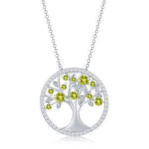 Bella Silver Sterling Silver 'August' Birthstone Tree of Life Necklace - Peridot CZ - Green - 16+2 Inch - 1 of 2