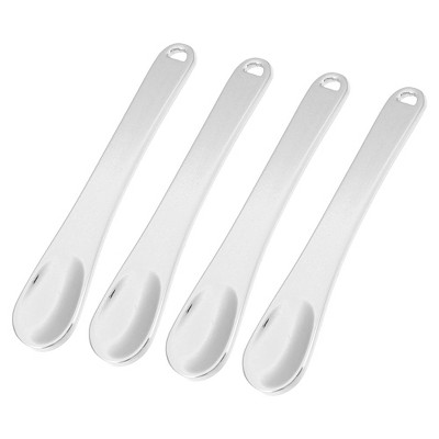 Unique Bargains Eye Cream Massage Sticks Beauty Scoop Makeup Spatula Mini  Spoon for Facial Cosmetic Moon Shape 2.13x0.51 4 Pcs Silver Tone