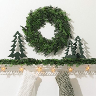 Green Wooden Christmas Tree Figurine Set, 10" to 13.75"