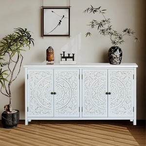 60" Accent Cabinet with 4 Doors, Rustic Wood Sideboard Pantry Cabinets - Versatile Buffet Cabinet with Storage - 1 of 4