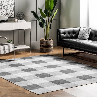 Eco-Friendly Easy-Care Gray Buffalo Plaid 8' Square Rug