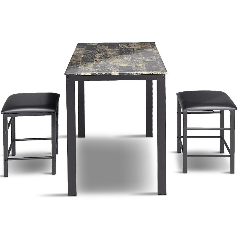 Tangkula 3 Pieces Counter Height Table Set 2 Chairs Bar Dining Room Faux Marble, 3 of 8