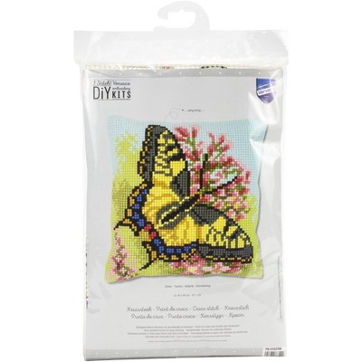 Vervaco Needlepoint Cushion Top Kit 16"X16"-Butterfly Stitched In Yarn