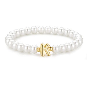 Turandoss Gold Initial Bracelets for Women Girls - Dainty Beaded Pearl Bracelets for Kids, Charm Letter Bracelet for Girl, Flower Girl Proposal Gifts - 1 of 4