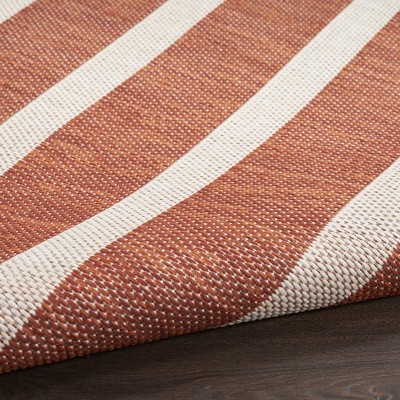 Terracotta Ivory Striped Flat Woven Outdoor Rug 6' x 9'
