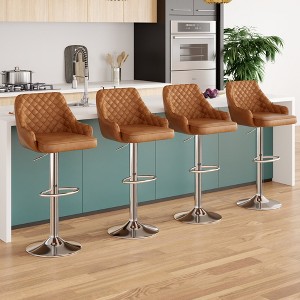 VECELO Bar Stools Set of 2/4, Modern PU Leather Bar Stools with Back Adjustable & Swivel for Kitchen Counter Island - 1 of 4