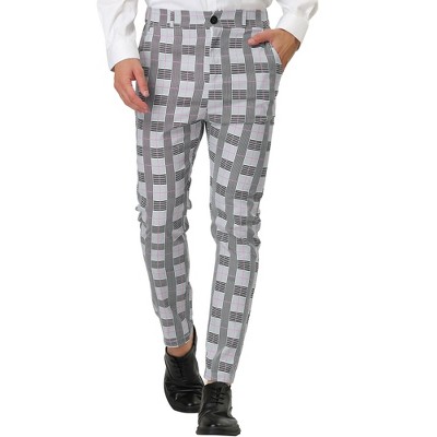 Lars Amadeus Men's Color Block Slim Fit Flat Front Plaid Dress Pants