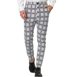 Lars Amadeus Men's Color Block Slim Fit Flat Front Plaid Dress Pants - 1 of 4