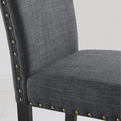 Contemporary Gray Linen Upholstered Dining Chair with Black Wood Legs, Set of 2