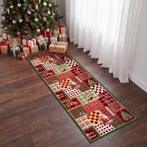 2'x6' Red Christmas Patchwork Area Rug, Holiday Xmas Carpet with Santa ...