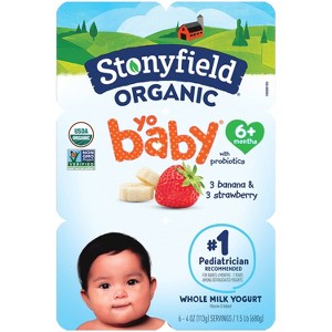 Stonyfield Organic YoBaby Whole Milk Baby Yogurt Cups Banana and Strawberry - 24oz/6ct - 1 of 4