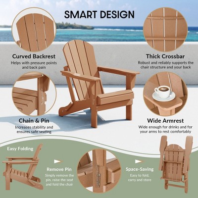 Teak HDPE Folding Adirondack Chair with Wide Armrests