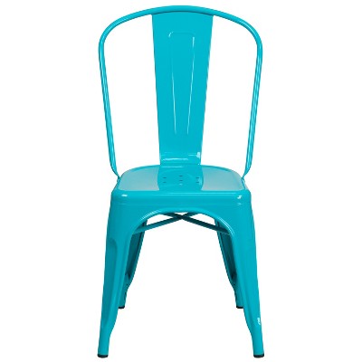 Teal-Blue Metal Indoor-Outdoor Stackable Dining Chair