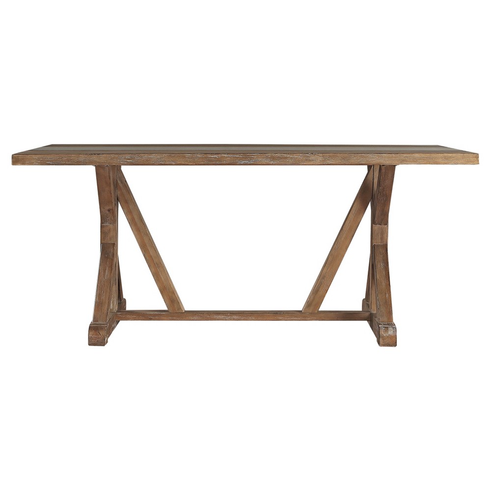 Inspire Q Camilla Farmhouse Concrete Inlaid Trestle Dining Table Vintage Pine: Seats 6, Mid-Century Style, Hardwood Frame