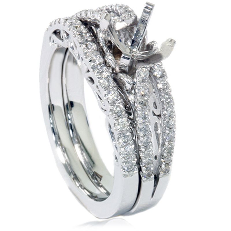 Pompeii3 3/4ct Vintage Diamond Engagement Ring Bridal Set 14K White Gold, 2 of 5