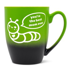 Elanze Designs Mother's Day Appreciation Coffee Cup Mug 12 Ounce Ceramic With Ombre Gradient Best Mom Ever Caterpillar Green and Black - 1 of 4