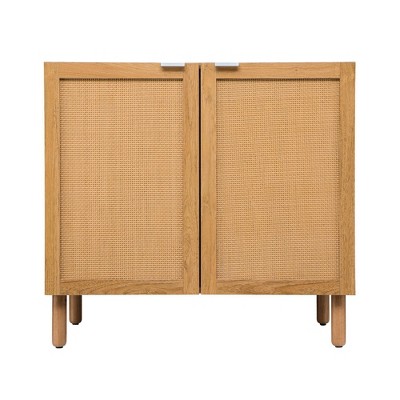 Sango Orre Contemporary Mixed Material Rattan 2-Door Cabinet, Brown