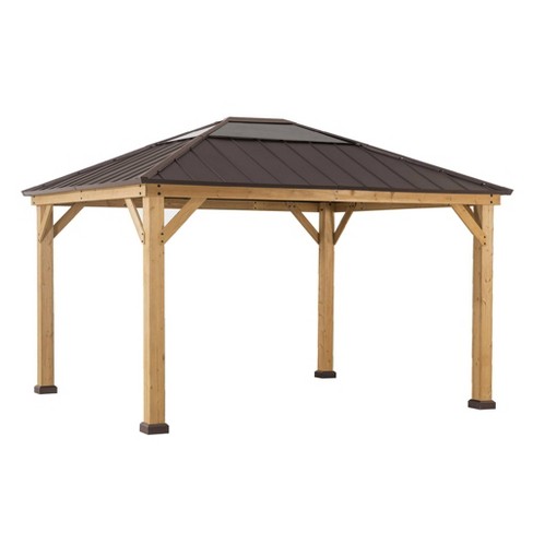 Sunjoy Gray Metal Square Screened Pop Up Gazebo Exterior 9 5 Ft X 9 5 Ft Foundation 9 5 Ft X 9 5 Ft In The Gazebos Department At Lowes Com