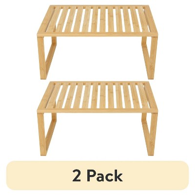 LunaLulinlk (2 pack) Bamboo Stackable Shelf, Natural Bamboo Color, Easy Assemble, 16 x 10 x 1.18in