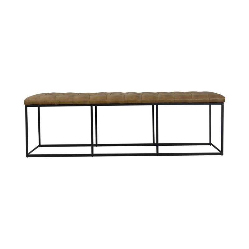 58" Draper Large Bench with Button Tufting Faux Leather Light Brown - HomePop, 4 of 16
