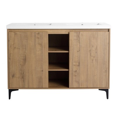 48 Inch Bathroom Vanity With Dual Sink Soft Closing Door Easy Assembly Bathroom Storage Cabinet For Small Space (47.6 x 18.3 x 34.6 Inches)